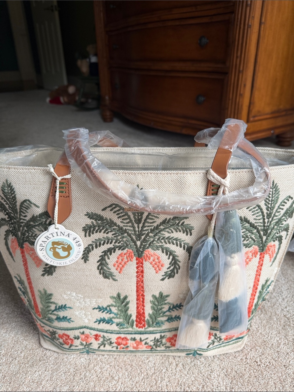 Spartina 449 Fiesta Tote Alljoy Landing Palm Tree Embroidered Canvas Tote
